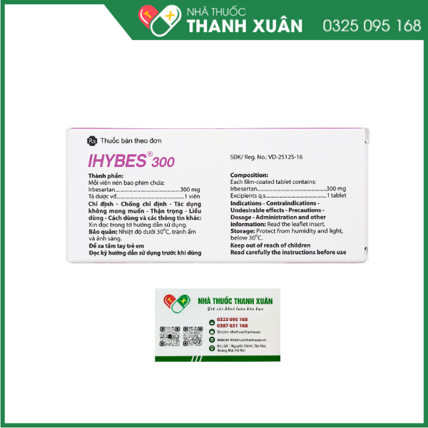 IHYBES 300 Trị tăng huyết áp, bệnh thận do đái tháo đường tuýp 2 có tăng huyết áp.